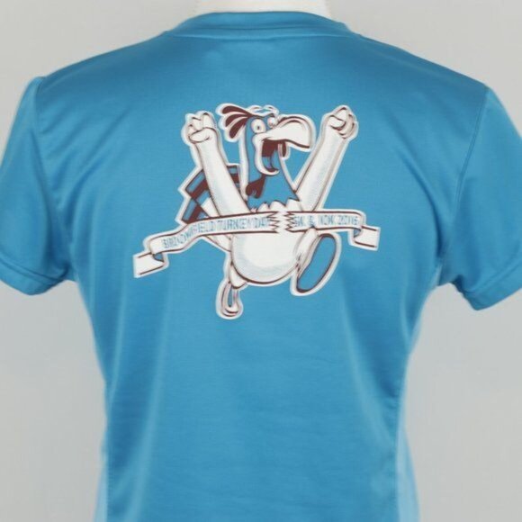 Broomfield Turkey Day 5K/10K Women's Small Blue Graphic V-Neck Short Sleeve Tee - Picture 4 of 7